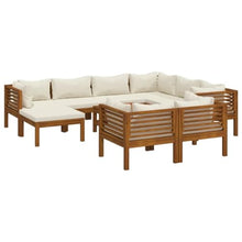 KTHLBRH 10-Piece Garden Lounge Set with Cream Cushions and Natural Acacia Wood Frame for Patio Outdoor Modular Seating Furniture, Weather Resistant Durable Comfortable Relaxation