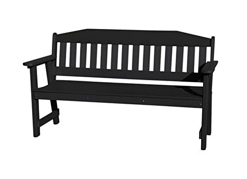 Phat Tommy Outdoor Garden Bench, Poly Lumber Outdoor Furniture, Weatherproof & Recycled Bench with Back, Black