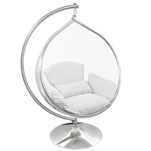 SK CHUMRA Hanging Chair - Transparent Acrylic Bubble, Waterdrop Shape, Indoor Swing Chair with Gold/Chrome Stand, Durable Fabric Cushion - Luxury Accent for Living Room, Bedroom (Chrome/White)