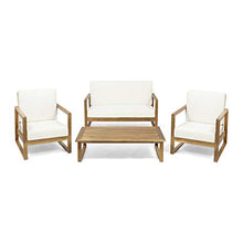 Great Deal Furniture Outdoor Acacia Wood 4 Seater Chat Set with Coffee Table, Finish and Beige