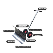 ZGFUSVFD Snow Shovels, Rolling Snow Pusher 10in Wheels, Heavy Duty Metal Snow Pusher with Adjustable Height and Angle for Driveway, Garden, Pavement Cleaning (Size : Single Pole) (Black Double Pole)