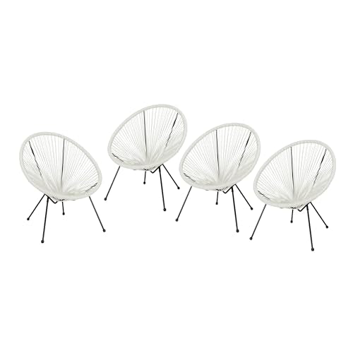 Christopher Knight Home Outdoor Hammock Weave Chair with Steel Frame (Set of 4) - White and Black Finish