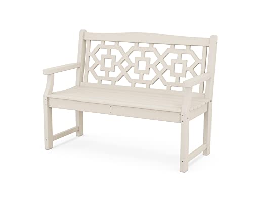 Martha Stewart by POLYWOOD Chinoiserie 48" Outdoor Bench for Patio, Porch & Backyard, Sand - Durable All-Weather HDPE Garden Seat with Back Support - Classic 2 Person Seating, Made in the USA