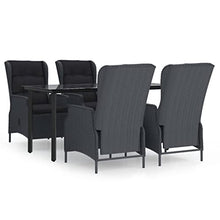 FMPGJLYH 5 Piece Outdoor Dining Set, Dark Gray Poly Rattan Patio Furniture with Reclining Chairs and Tempered Glass Table, Weather Resistant Garden Bistro Set for Backyard Deck