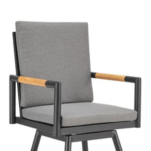 HomeRoots 43" Dark Gray Metal Swivel Outdoor Counter Height Bar Chair with Footrest Grey
