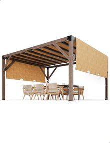 KYBOLT 12x14 Ft Wood Pergola with Retractable Sunshade Canopy Reddish-Brown