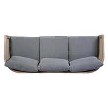 Christopher Knight Home Catania Acacia Wood Outdoor 3 Seater Sofa with Cushions, Wooden Patio Sofa Couch with Cushion, Comfy Garden Cloud Sofa Couch with Textilene Armrest, Grey+Light White