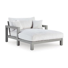 Signature Design by Ashley Moonlight View Contemporary Nuvella Weather Resistant Fabric Outdoor Chaise Lounge with Zippered Removable Cushions and Throw Pillows, Light Gray & Beige