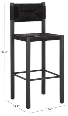 SAFAVIEH Couture Outdoor Patio Furniture Collection - Romona Tropical Bar Stool Set of 2, Black Woven Rattan Design, 30-Inch, Fully Assembled (CPT4001A)