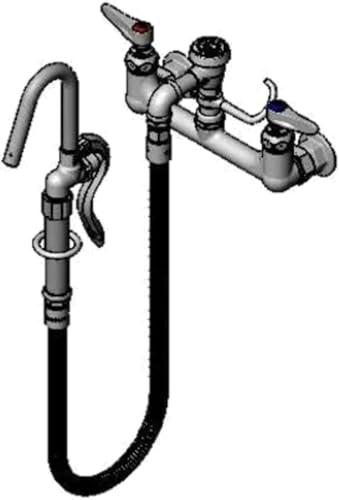 T&S Brass B-0610-36H Pot Filler, Wall Mount, 8" Centers, Vacuum Breaker, 36" Hose, Hook Nozzle