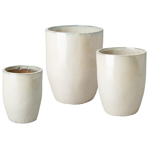 Emissary Pearl White Stoneware Round Planters Set of 3 22in x 28in