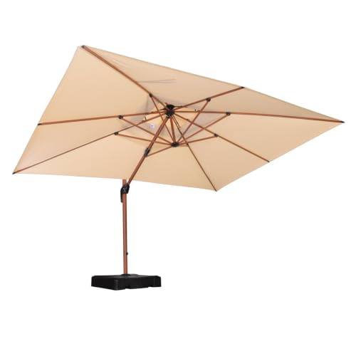 OROTLECT 10' X 13' Rectangular Wood Pattern Cantilever Umbrella,Beige