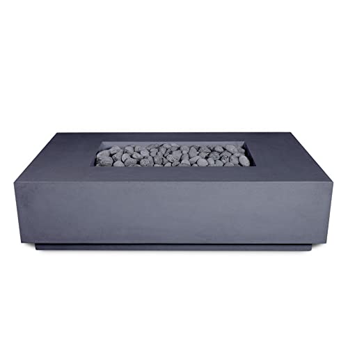 Vivid Heat - 60" Premium Mesa 2 Concrete Fire Bowl Heavy Cement Rectangle Propane Gas Fire Pit - Fire Table, Key Valve GFRC (Charcoal)