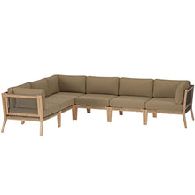 Modway Clearwater Outdoor Patio Teak Wood 6-Piece Sectional Sofa in Gray Light Brown