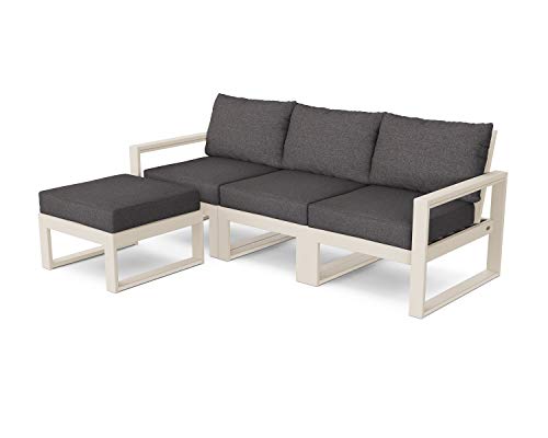 POLYWOOD® Edge 4-Piece Modular Deep Seating Set with Ottoman in Sand/Ash Charcoal