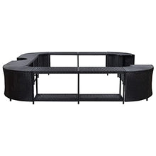 Square Spa Surround Hot Tub Furniture with Integrated Step, Black PE Rattan and Solid Acacia Wood Frame, 105.5-inch Outdoor Garden Hot Tub Enclosure