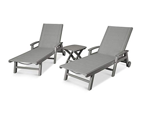 Polywood® Coastal 3-Piece Wheeled Chaise Set in Slate Grey/Metallic Sling