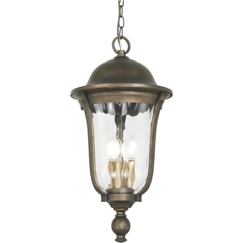 Minka Great Outdoors 73247-748 Havenwood - 4 Light Outdoor Chain Hung Mount, Tavira Bronze/Alder Silver Finish with Clear Hammered Glass