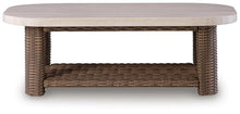 Signature Design by Ashley Angel Island Casual Outdoor Coffee Table with Lower Shelf, Beige & Medium Brown