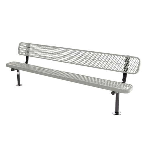 COATEDOUTDOORFURNITURE Bench, Grey, Expanded, 8Ft, with Back, Surface