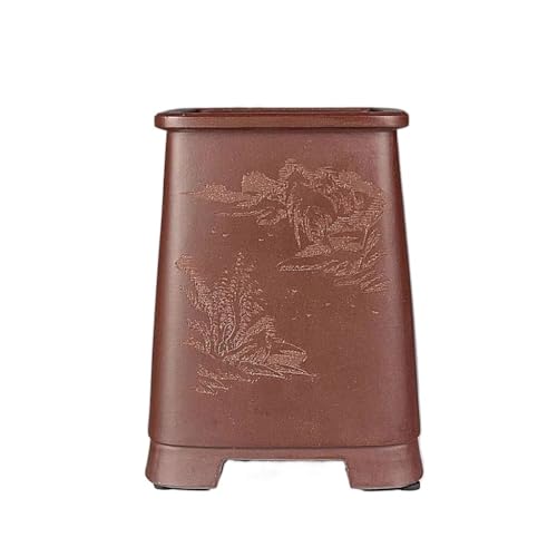 thalo Planter Pots Plant Pots Purple Clay Bonsai Flower Pot 9.8in Hand-Painted Landscape Ancient Style Four Square Flower Pots Green Plant Pots Plant Container Accessories