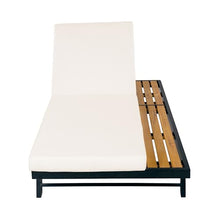Merax 2 piece Black Iron + Teak Finish Chaise Lounge Set with 4" Thick 2-Fold Cream Cushion, 400 lbs Capacity, Adjustable Backrest with Flat Storage Surface for Patio, Poolside, Backyard, Cream