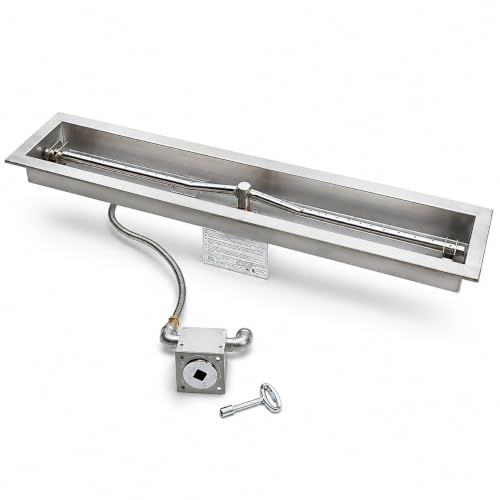 HPC Fire Match Light Gas Fire Pit Kit, 24-Inch Trough, Propane Gas for Bulk Tank (TOR-MLFPK24TRGH-FLEX-LP)