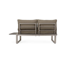 Hassyee Aluminium Loveseat with Extended Side Table and Soft Cushions for Poolside, Lawn, Backyard, Outdoor Armless Sofa with Slatted Tabletop for Balcony, Garden, Living Room