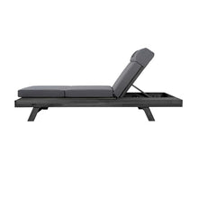 AODSHA Acacia Wood Chaise Lounge with 4'' Four Folds Cushion, Outdoor 79'' Patio Recliner Chair, 4-Position Adjustable Backrest Sun Lounger for Backyard Patio Lawn Garden,Black,Dark Gray