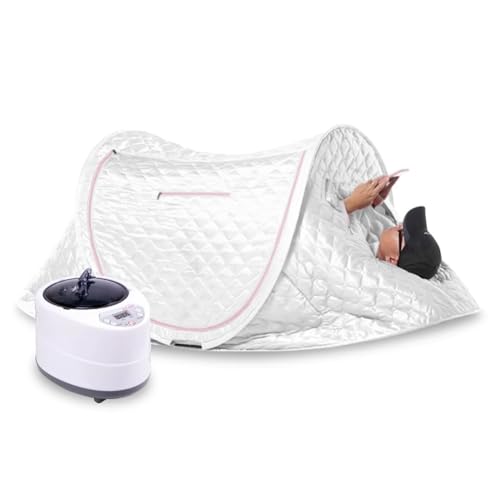 TT-YEL Single Lying Steam Sauna Tent, Home Steam Room, Professional Beauty Hot Sauna, Foldable Sweat Steaming Tent, Spa Cabin with 3L Steam Machine,White
