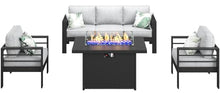 LayinSun Aluminum Furniture Set with Fire Pit Table 4-Piece Patio Sectional Sofa Black