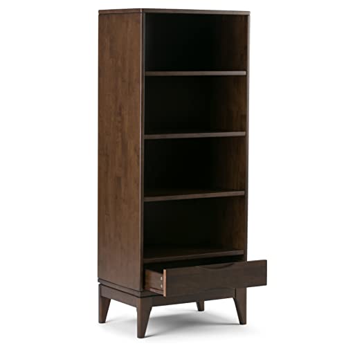 SIMPLIHOME Harper Solid Hardwood 24" Mid Century Modern Bookcase Walnut Brown