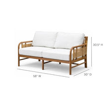 Hives & Honey Westwood Outdoor Loveseat, 58" Grade-A Teak Patio Sofa with Handwoven Rope, Quick-Dry Cushions, Modern Outdoor Seating, White