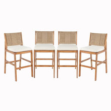Outdoor Acacia Wood Barstools w/Wicker Back for Garden, Rustic Counter Height Bistro Chairs w/Removable Cushions for Balcony, Wooden Pub Chairs w/Backrest for Porch, Deck, Set of 2/4 (Brown-4pcs)