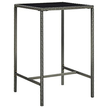 KUPTYERFG 5-Piece Patio Bar Set, Grey PE Rattan Outdoor Bar Table and Stools with Tempered Glass Top and Cushioned Seats, Modern Wicker Bistro Furniture for Garden Yard