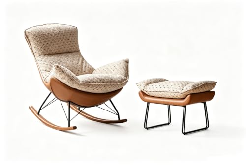 RFBXZPTADNU Rocking Chair with Footrest Upholstered Lounge Armchair