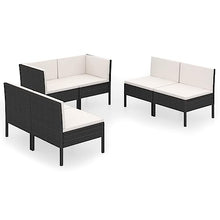 HEFZGDB 6 Piece Patio Lounge Set with Cushions Poly Rattan Black Porch Furniture Patio Table and Chairs Set Outdoor Patio Set Suitable for Lawn, Garden, Poolside.