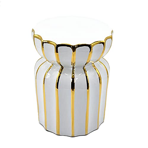 ECOLFE Garden Stool, White Vacuum Titanium-Plated Ceramic Stool with Gold Rim, Shoe-Changing Stool, Household Ceramic Drum Stool, Garden Decoration Stool, Both Indoor and Outdoor