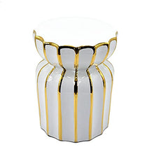 ECOLFE Garden Stool, White Vacuum Titanium-Plated Ceramic Stool with Gold Rim, Shoe-Changing Stool, Household Ceramic Drum Stool, Garden Decoration Stool, Both Indoor and Outdoor