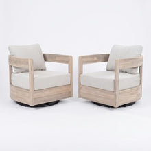 Christopher Knight Home Telluride Outdoor Acacia Wood Swivel Club Chair Set of 2 with Removable Cushion, 360° Rotating Patio Armchair for Garden, Balcony, or Poolside Seating, Beige+Light White