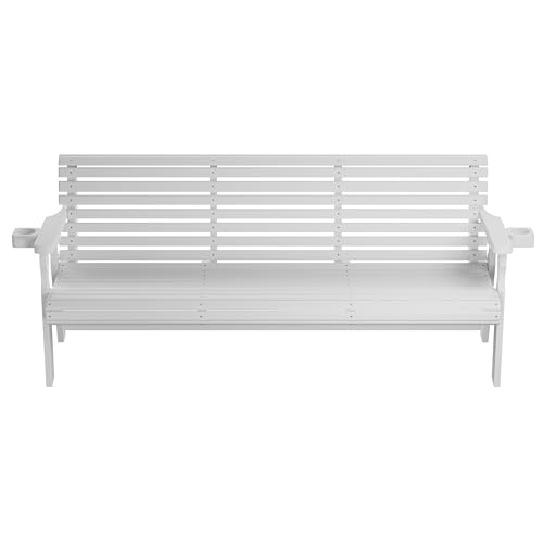 Amish Casual Heavy Duty 6 Foot Pressure Treated Outdoor Garden Bench in Semi Solid White Stain with Cup Holders - Amish Crafted Roll Back Design, 700 Lb Weight Capacity