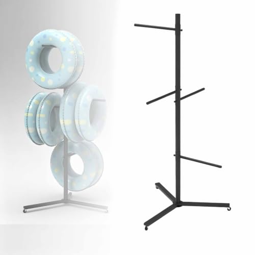Asiwnshw Pool Float Storage Holder, Swim Ring & Float Storage Rack with Wheels, Metal Pool Side Organizer Towel Rack, Poolside Beach Swimming Equipment (Black)