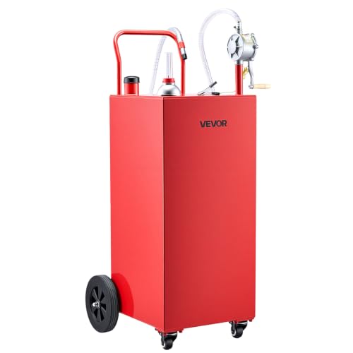 VEVOR 50 Gallon Fuel Gas Caddy, Carbon Steel, Portable Fuel Transfer Storage Tank with Manual Pump and 4 Wheels, Gasoline Diesel Can Container, for Cars, Lawn Mowers, ATVs, Boats, Motorcycles, Red
