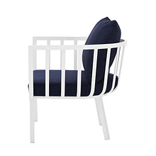 Lounge Sectional Sofa Chair Set, Aluminum, Metal, White Blue Navy, Modern, Outdoor Patio Cafe Bistro