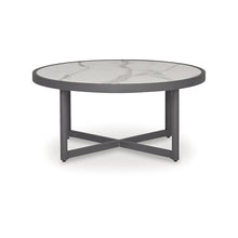 Signature Design by Ashley North Island Outdoor Coffee Table, Contemporary Patio Table With Marble Look Sintered Stone Top, Rust-Resistant Aluminum for Porch or Patio, Gray