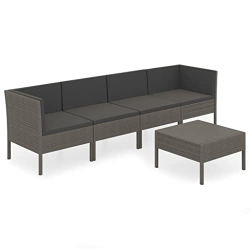 NLQMSU 5-Piece Garden Lounge Set Grey PE Rattan Powder Coated Steel