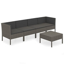 NLQMSU 5-Piece Garden Lounge Set Grey PE Rattan Powder Coated Steel