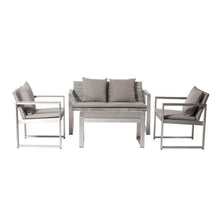 Pemberly Row 13-Piece Aluminum Patio Sofa Set, Modern Gray Finish, Includes Dining Table, Coffee Table, Sofa, Chairs, Loungers, Rattan and Textilene Build for Outdoor Living Spaces