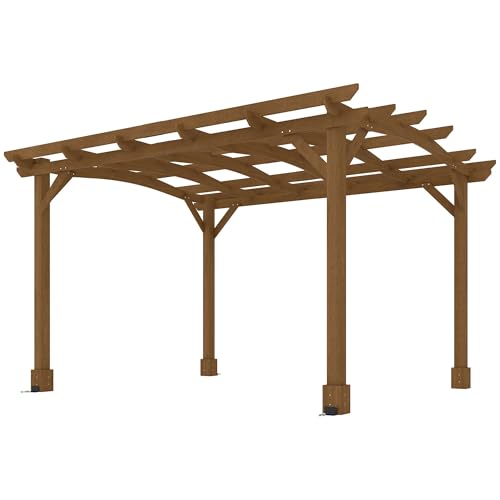 10'x12' Premium Quality Wood Pergola with Elegant Arched Roof Design Engineered for Vine Trellis Support, Rich Dark Brown Stain