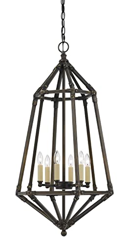 Cal Lighting FX-3594-6 Transitional Six Light Pendant from Denmark Collection in Bronze/Dark Finish, 16.50 inches
